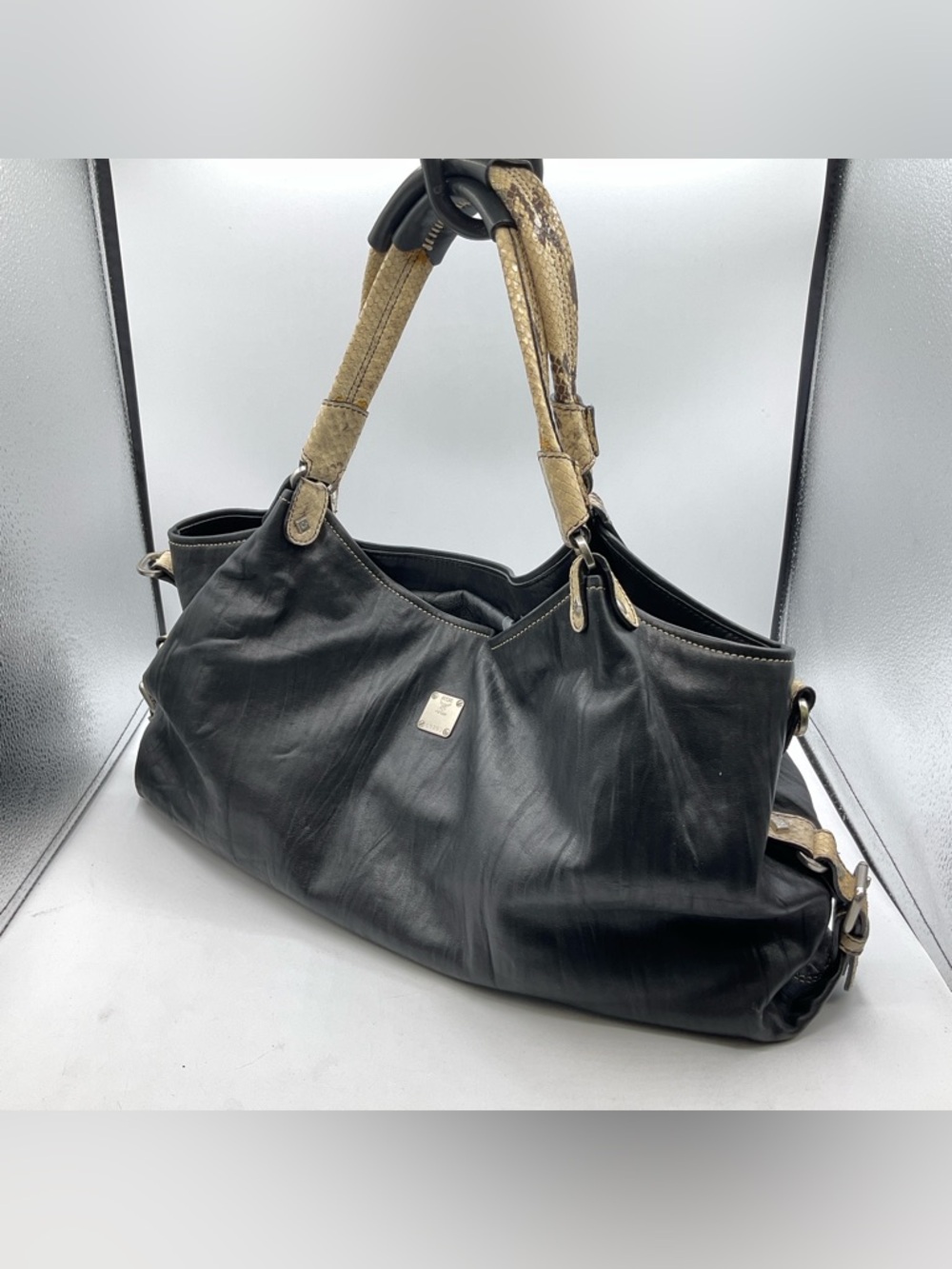 MCM Snake Print Double Handle Hobo Purse C9793